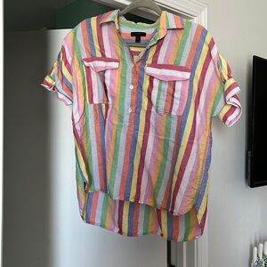 J Crew rainbow candy stripe linen collared shirt
